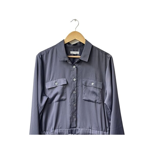 Outerknown Benson Jumpsuit Large Utility Long Sleeve Button Tie Romper Satin - Picture 5 of 11